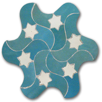 Mosaic House Moroccan tile RafRaf 13-1 Light Turquoise White  zellige, mosaic, zellij, field, pattern, glaze, stars, playful, intricate 